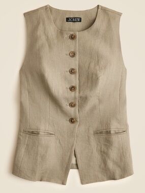 J. Crew Linen Cutaway Vest in Dusty Fatigue